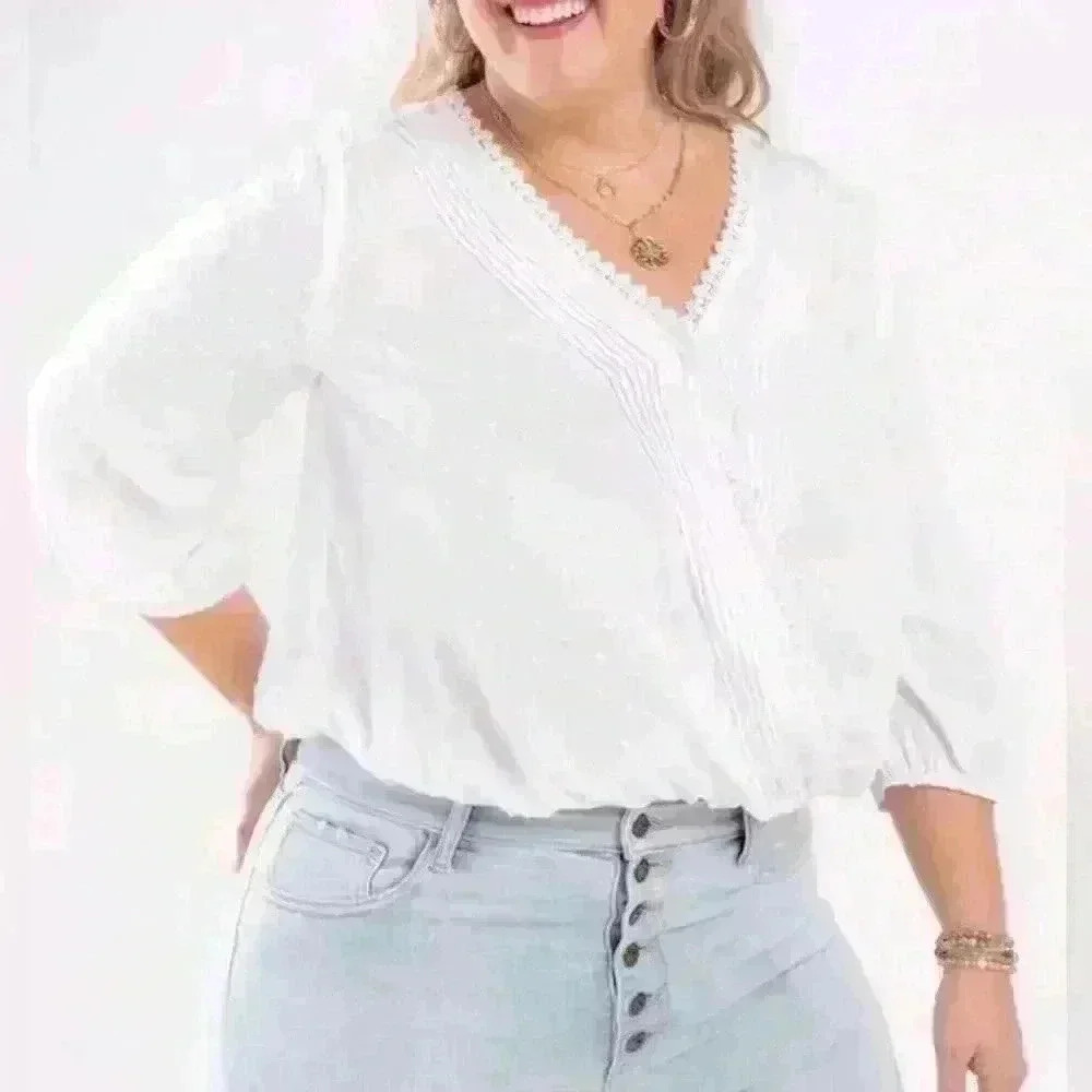 Francesca's Destiny Swiss Dot Wrap Blouse (N4)